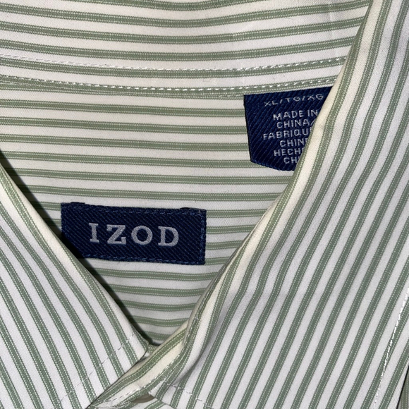 Men's IZOD Casual Button Down Shirt XL White Green Striped 100% Cotton - Picture 3 of 5